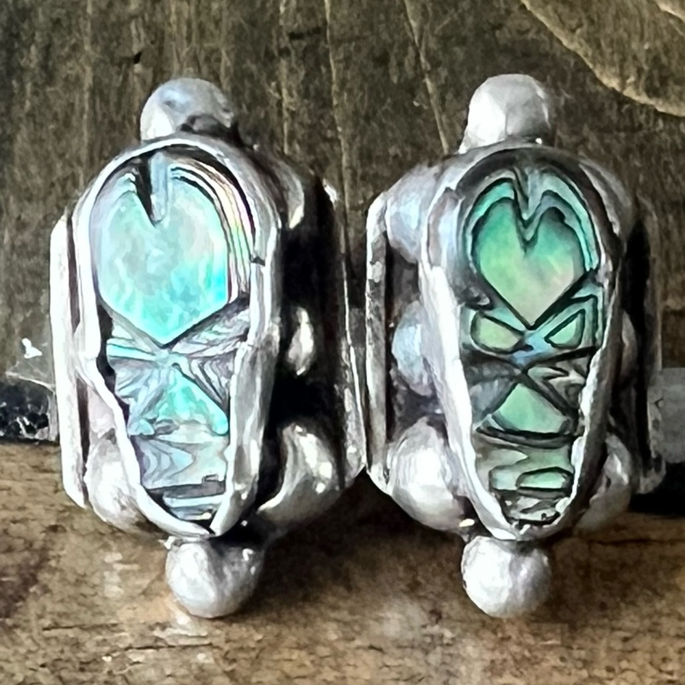 Vintage Taxco Mexico Sterling Silver Abalone Screw-Back Earrings – Stamped 925 - Picture 2 of 10